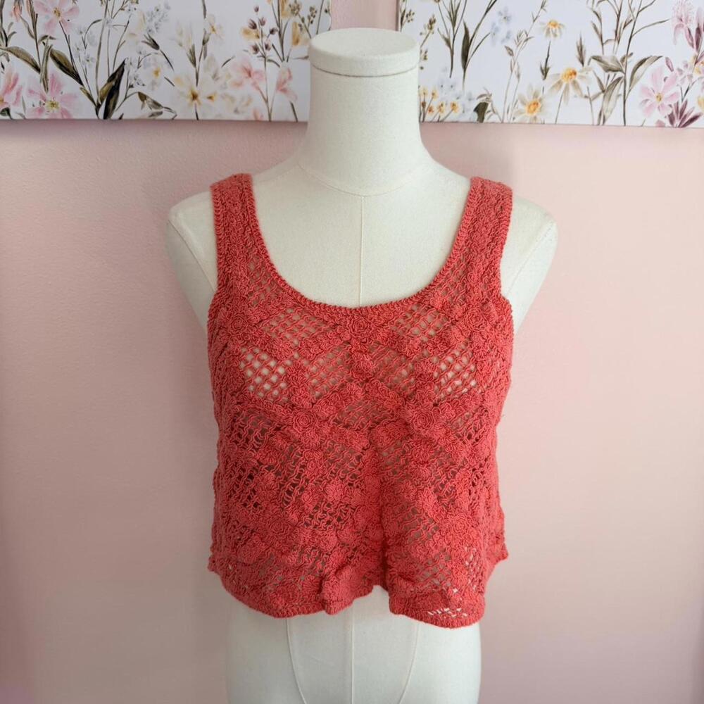 Forever 21 Coral Crochet Lace Tank Top Boho Festival Summer